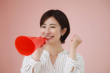 Female with a megaphone 