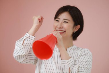 Female with a megaphone 