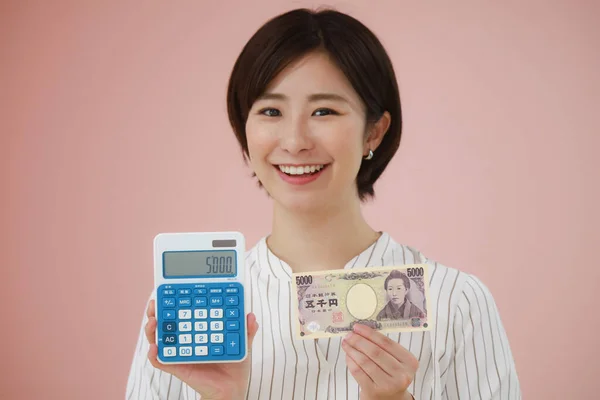 Woman Calculator 5000 Yen Note — Fotografia de Stock