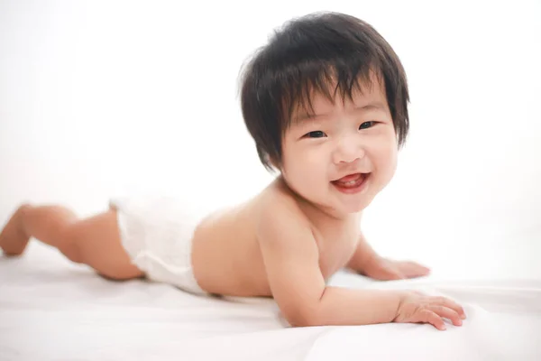 Cute Asian Baby Boy Lying Bed — Stock Photo, Image