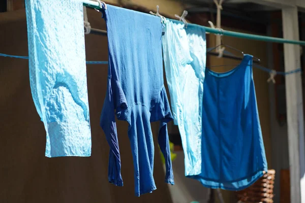 Indigo Dyed Silk Cloth Hanging Street — Stock Photo, Image