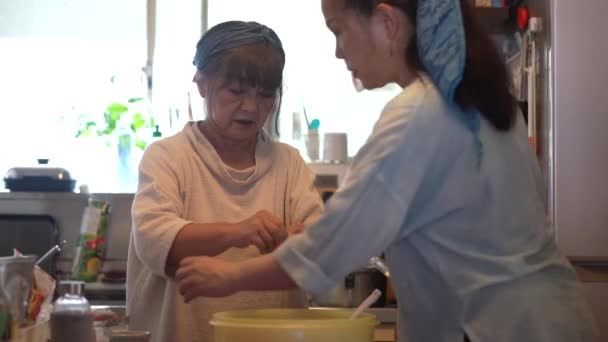 Senior Women Making Rice Balls Kitchen — Stock Video