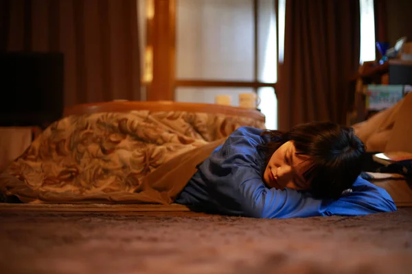 Woman Sleeping Kotatsu — Stock Photo, Image
