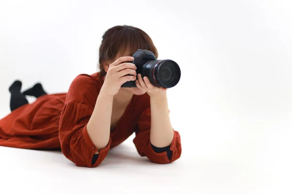 Young Asian Woman Camera — Stock Photo, Image