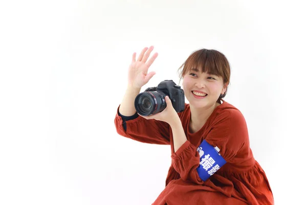 Jeune Asiatique Femme Avec Caméra — Photo