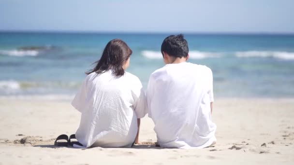 一对夫妇在海滩上散步 — 图库视频影像
