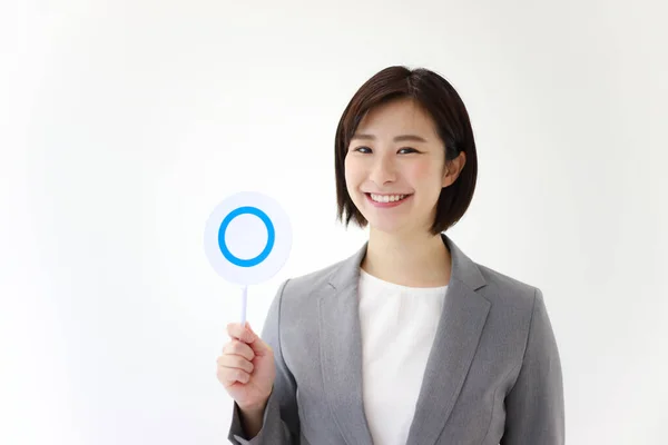 Young Asian Business Woman Sign Isolated Background — Stock Photo, Image