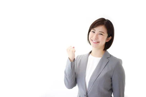 Jovem Asiático Mulher Negócios Com Punho Isolado Fundo — Fotografia de Stock