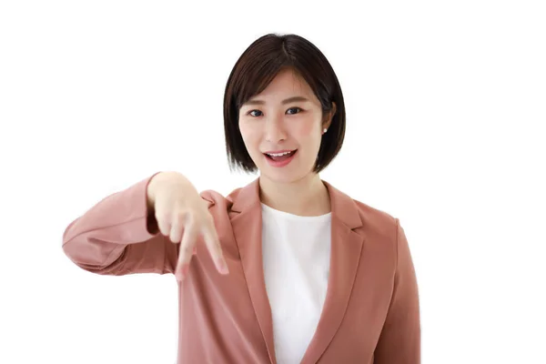 Jovem Asiático Empresário Mulher Mostrando Gesto Isolado Fundo — Fotografia de Stock