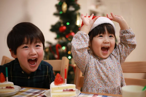 Image Enfants Heureux Avec Noël — Photo