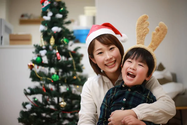 Mãe Filho Felizes Natal — Fotografia de Stock