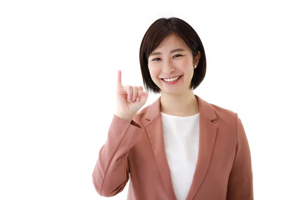 Jovem Asiático Empresário Mulher Mostrando Dedo Isolado Fundo — Fotografia de Stock