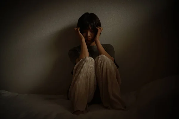 Depressed Sad Woman Sitting Home — Stock Photo, Image