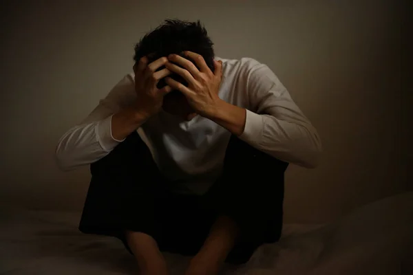 Young Sad Man His Hands Head — Stock Photo, Image