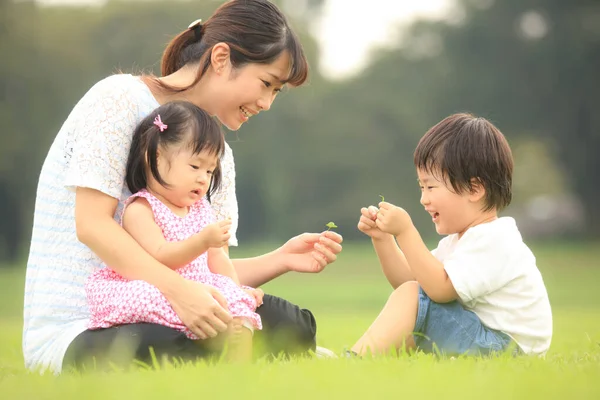 Beautiful Asian Woman Her Kids Park Royalty Free Stock Photos