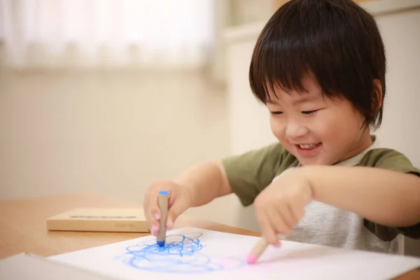 Asian Little Boy Painting — Stock Photo, Image