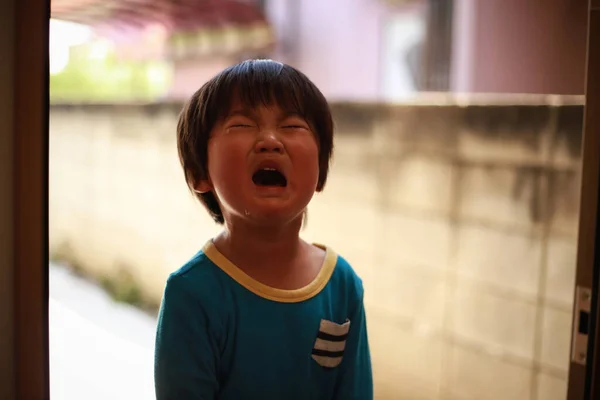Asiatique Triste Petit Garçon Pleurer — Photo