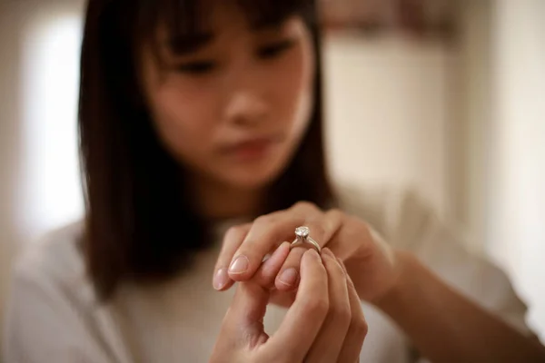 Image Woman Removing Ring — Stock Photo, Image