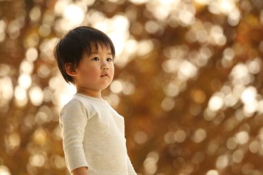 Parktaki küçük Asyalı çocuk.