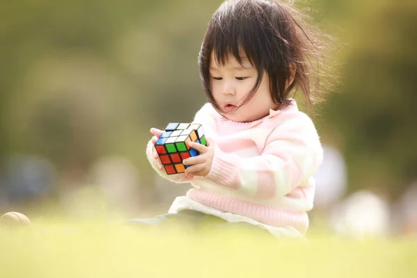 Asian Little Girl Playing Park — Stock Photo, Image