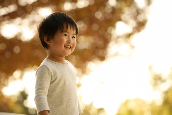 Μικρό Ασιατικό Αγόρι Στο Πάρκο — Φωτογραφία Αρχείου