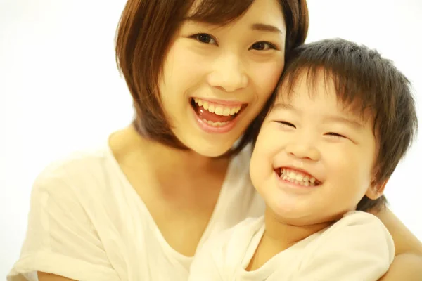 Jovem Asiático Mãe Com Ela Filho — Fotografia de Stock
