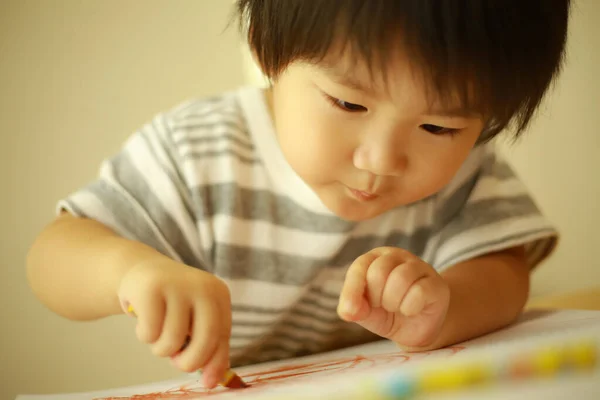 Bonito Menino Desenho Casa — Fotografia de Stock