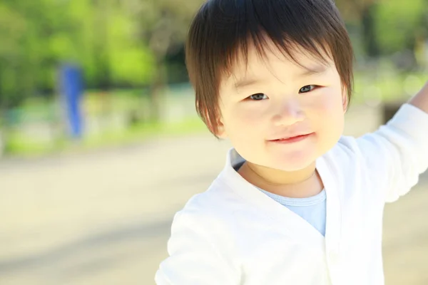 Cute Asian Little Boy Park — Stock Photo, Image