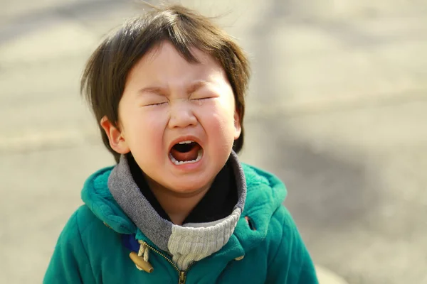 一个可爱的小男孩在户外哭泣的肖像 — 图库照片