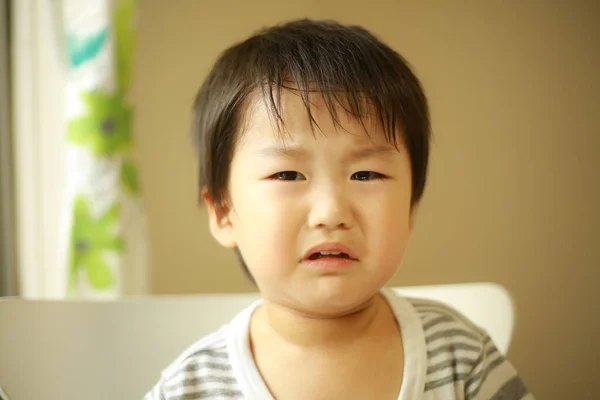 Πορτρέτο Ενός Χαριτωμένου Μικρού Αγοριού Που Κλαίει Στο Σπίτι — Φωτογραφία Αρχείου