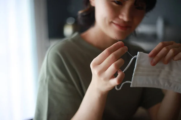 Image Woman Making Mask Hand — Stock Photo, Image