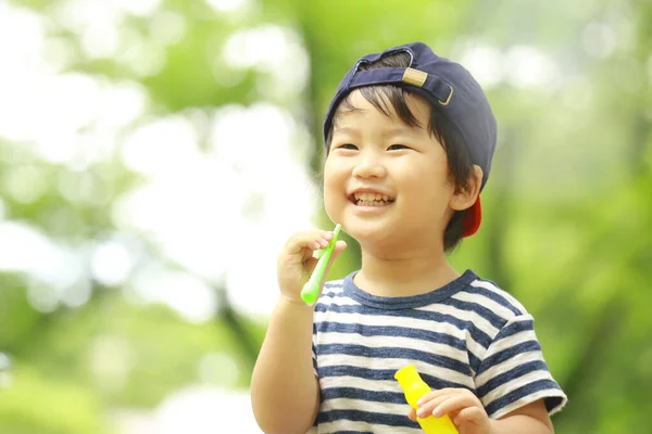 Cute Asian Boy Park — Stock Photo, Image