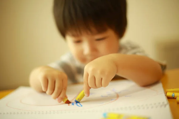 Cute Boy Drawing Home — Stock Photo, Image