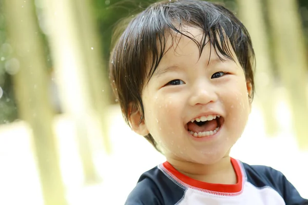 Happy Asian Little Boy Park Outdoors — Stock Photo, Image