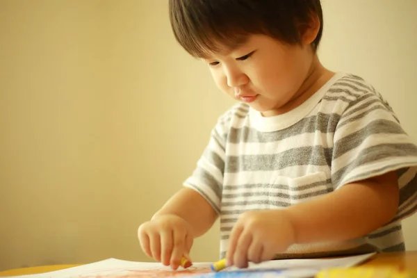 Cute Little Boy Drawing Home — Stock Photo, Image