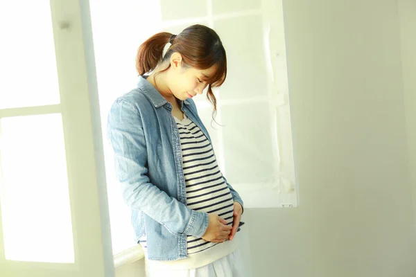 Retrato Tailandés Hermosa Joven Asiática Embarazada Mujer — Foto de Stock