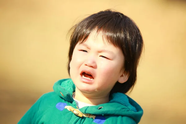 Πορτρέτο Ενός Χαριτωμένου Μικρού Αγοριού Που Κλαίει Στην Ύπαιθρο — Φωτογραφία Αρχείου