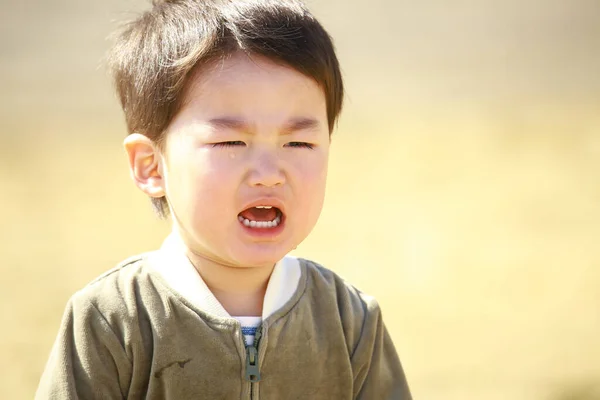 Portrait Cute Little Boy Crying Outdoors — Stock Photo, Image