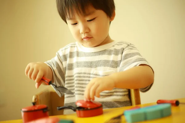 Cute Little Boy Playing Home — Stock Photo, Image