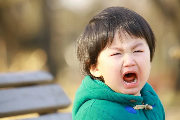Portrait Cute Little Boy Crying Outdoors — Stock Photo, Image