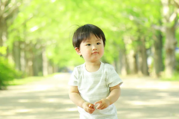 Roztomilý Asijský Malý Chlapec Parku — Stock fotografie
