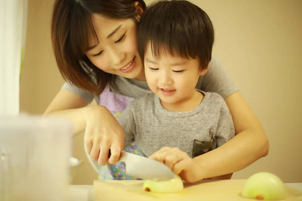 Mother Son Cooking Together Kitchen — Stock Photo, Image