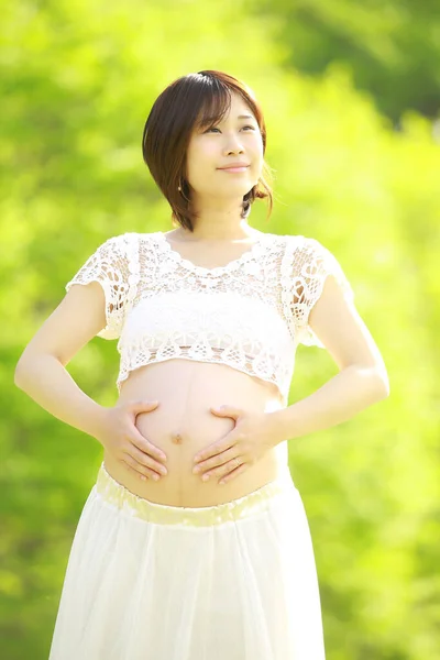 Junge Schöne Asiatische Schwangere Frau Den Park — Stockfoto