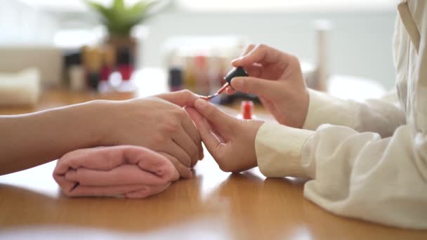 Young Asian Woman Getting Her Nails Done Salon — Stock Video