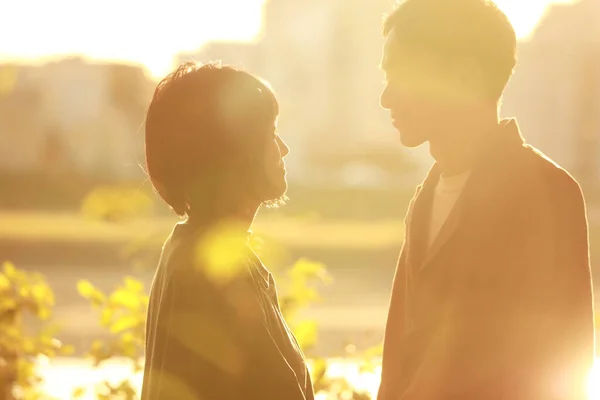 Joven Asiático Pareja Hombre Mujer Aire Libre — Foto de Stock