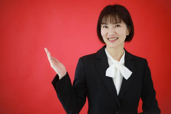 Young Asian Business Woman Gesturing Hand Studio — Stock Photo, Image