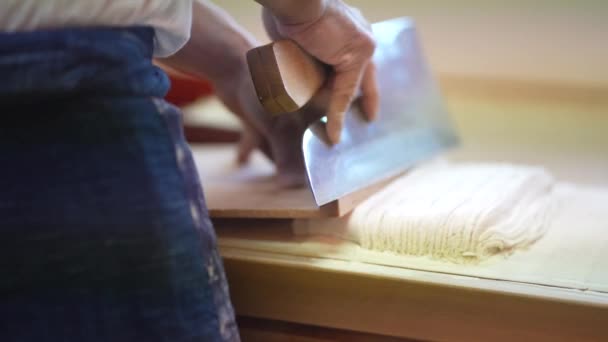 Asian Man Making Buckwheat Noodles — Stock Video