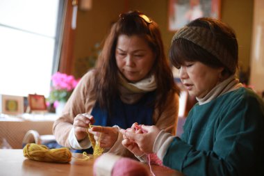 Örgü ören bir kadın resmi 