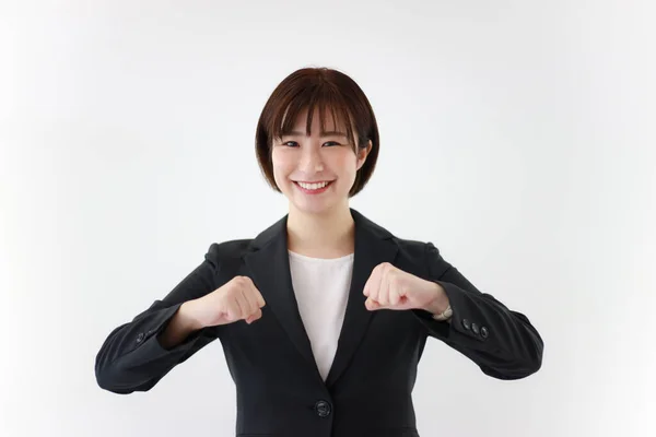 Uma Mulher Que Fala Japonês Língua Sinais Faça Seu Melhor — Fotografia de Stock