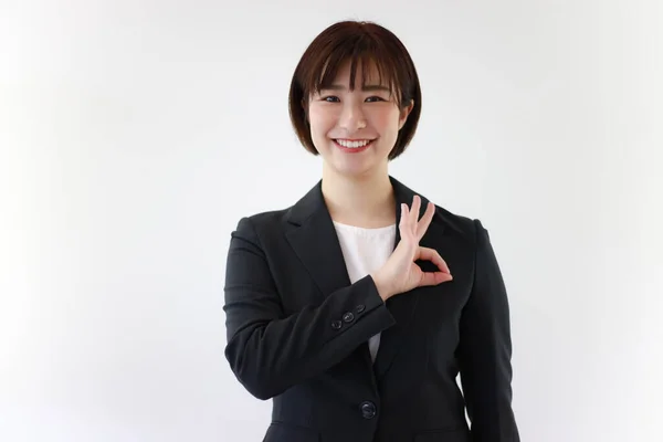 Uma Mulher Que Fala Japonês Língua Sinais Nome — Fotografia de Stock